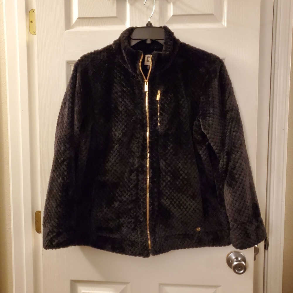 Anne Klein sz L black textured fleece jacket cozy classic warm elevated basic - Picture 1 of 13